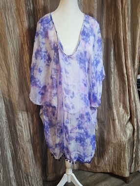 Tie-Dye Purple and White Women's Cardigan Kimono